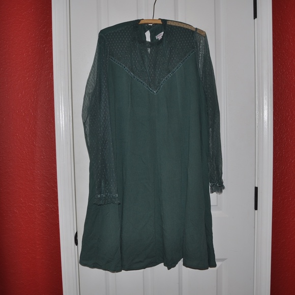 "SALE" NEW Teal Green Lace Insert Shift Dress [C5] - Picture 3 of 7